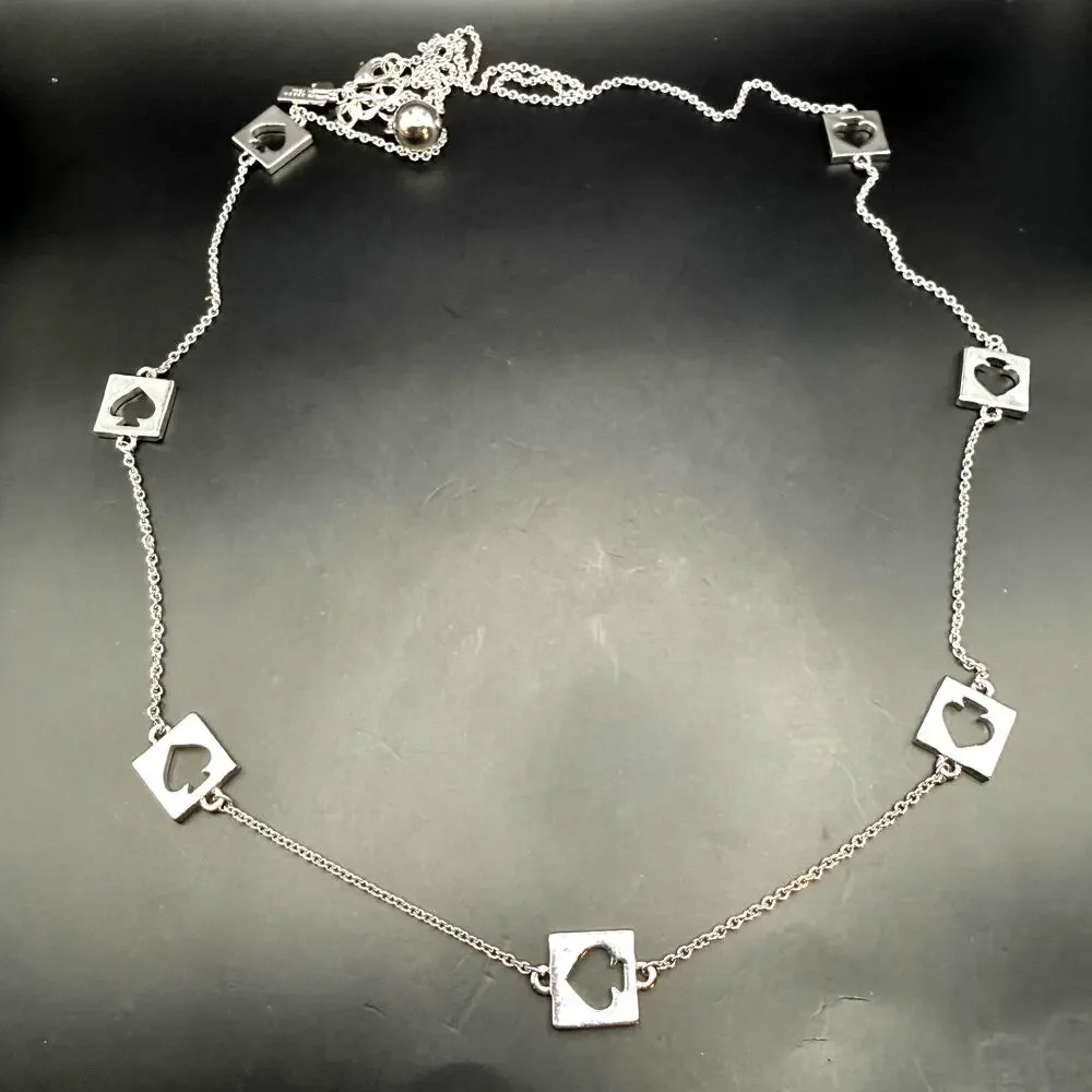 Kate Spade Hole Punch Square Logo Silver Tone Flapper Opera Station Necklace 32